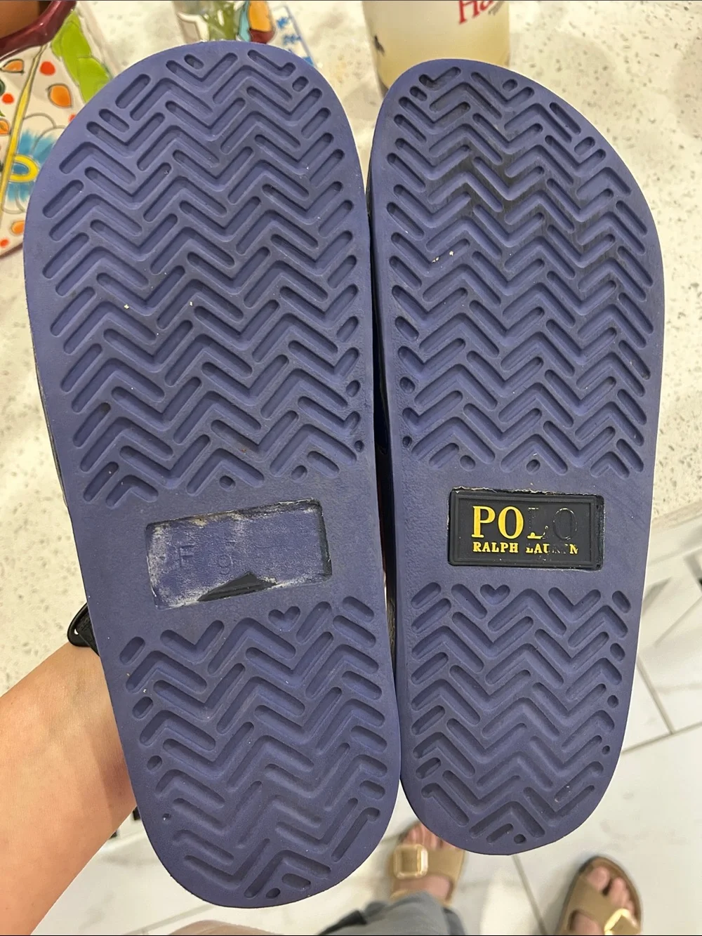 Polo Ralph Lauren Surfer Surf Bear Royal Blue Leather Upper Sandals Slides - 9